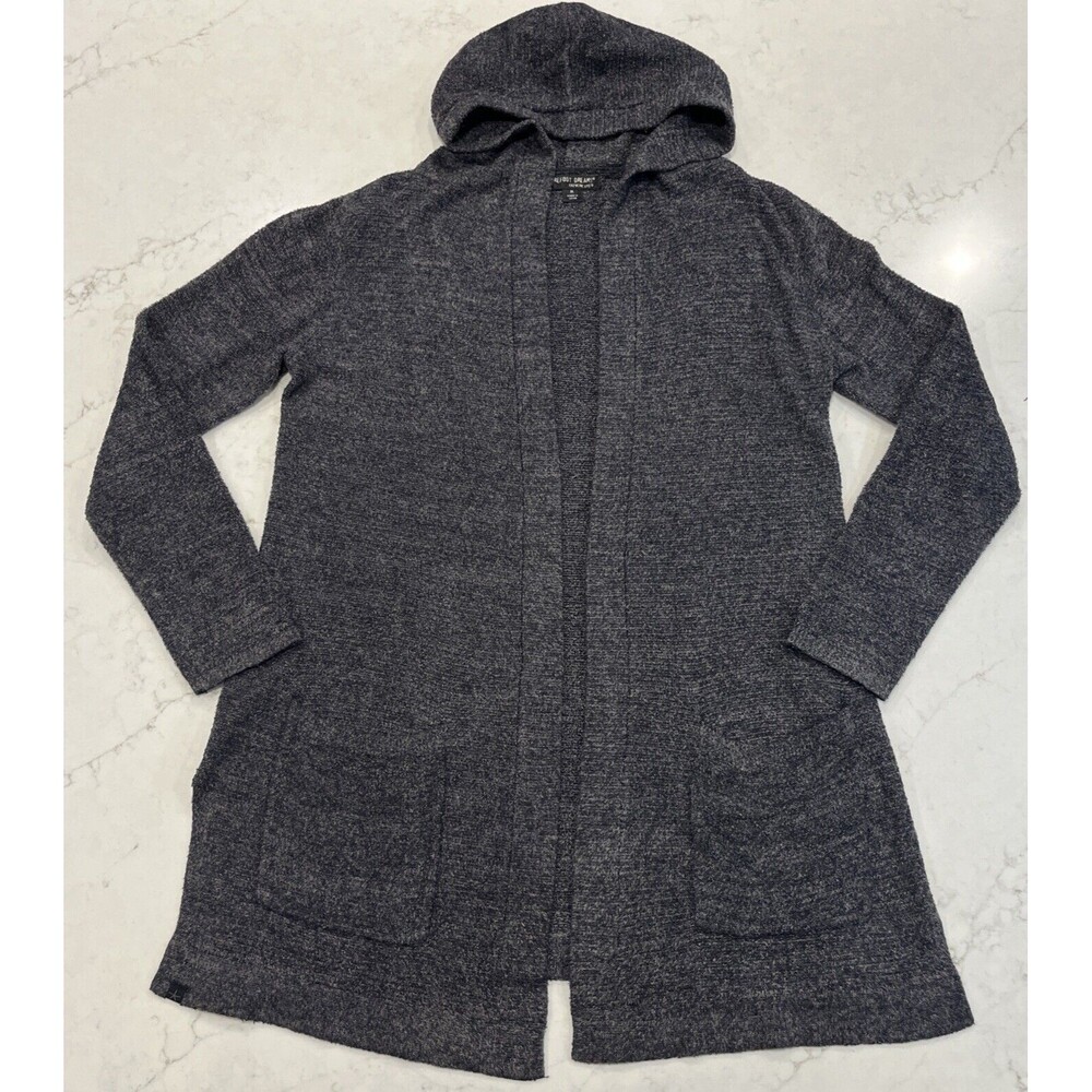 Barefoot Dreams SZ M Cozy Chic Hooded Open Front Cardigan Sweater Gray‎ Pockets